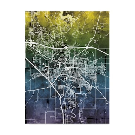Michael Tompsett 'Iowa City Map Blue Yellow' Canvas Art,35x47